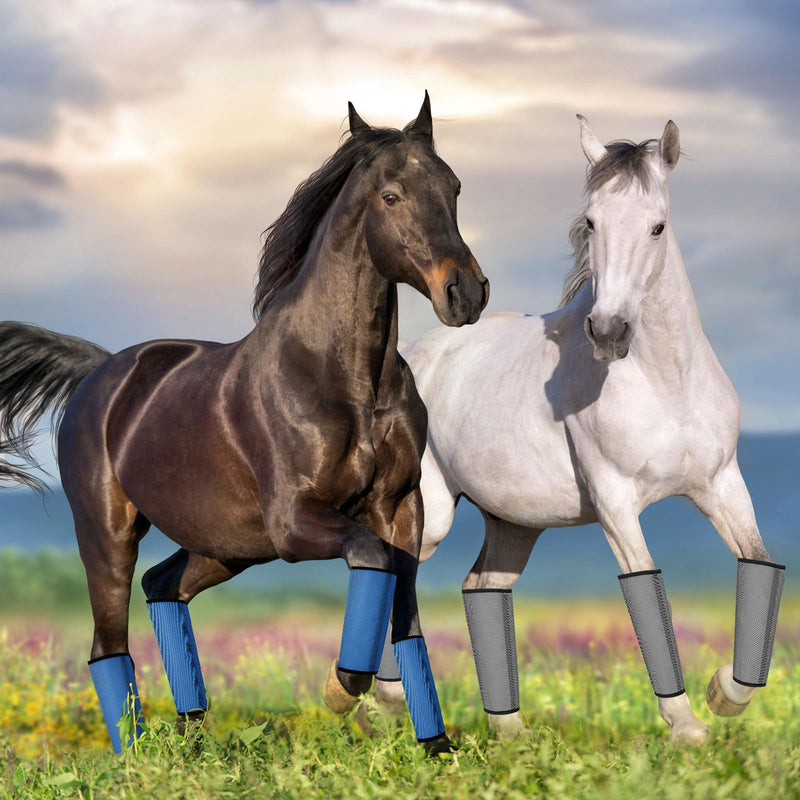 Jexine Set of 8 Mesh Fly Boots for Horse Loose Fitting Non Slip Breathable Horse Fly Leggings Protective Reduces Stress Leg Fatigue Wraps for Preventing Flies Mosquitoes Bite Dark Gray, Dark Blue - PawsPlanet Australia