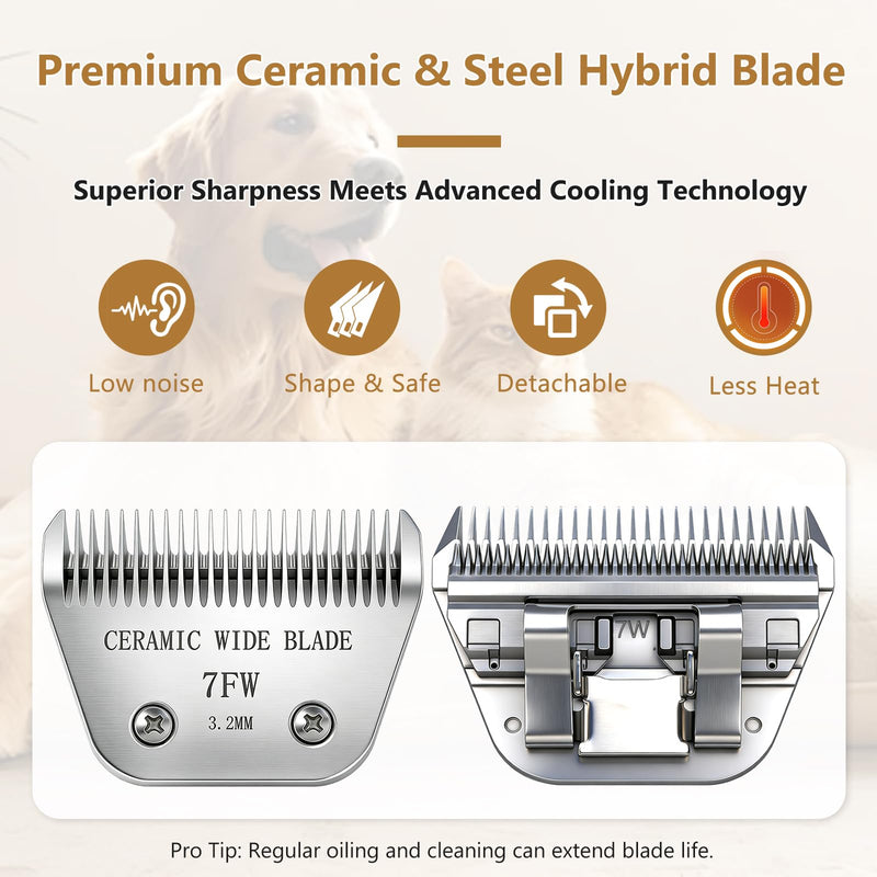 Precision Ceramic Wide Blades for Dog Grooming,Compatible with Andis,Oster A5,Wahl km10 Clippers-Dog and Cat Grooming Replacement Blade (7FW(3.2MM)) 7FW(3.2MM)