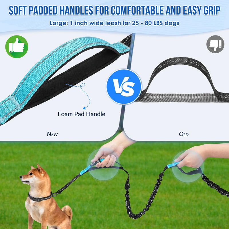 Hands Free Dog Leash for 2 Dogs, Adjustable Waist Belt with Zipper Pouch, Dual Handle Retractable Elastic Bungee with Reflective Stitches for Medium and Large Dogs Training Running 2 Leashes
