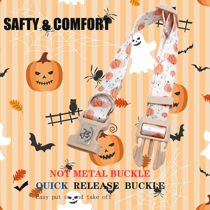 Elegant little tail Dog Collar with Leash, Pumpkin Print Pet Collar Leash Adjustable Collar for Small Medium Large Dogs Soft Puppy Collars with Quick Release Buckle Girl Boy Dog Collars Medium (Pack of 1) - PawsPlanet Australia