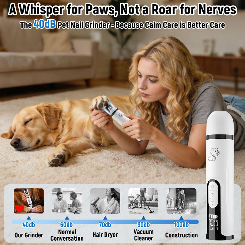 Silent Groom Pro Nail Grinder, 3 Speed Dog Nail Grinders, Silent Dog Nail Grinder with 2 Led Lights, 2000mAh USB Rechargeable, Dog Nail Trimmer with Replacement Grinding Heads for Dogs & Cat
