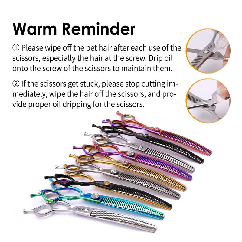 Professional Curved Chunkers Shears Dog Grooming 7.5'' Rainbow Curved Thinning Scissors for Large Dogs, 35 Teeth, Japan 440C Stainless Steel, Purple 7.5 in Curved Chunkers Rose Red - PawsPlanet Australia