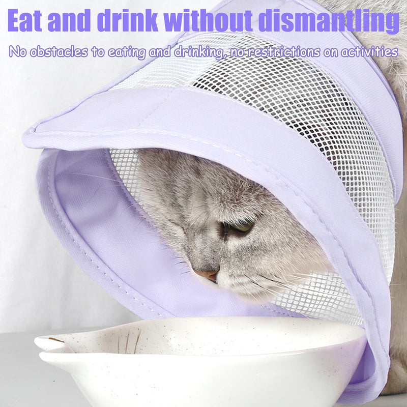 Cat Cone Collar Soft,Adjustable Breathable Cat Neck Cone After,Air Mesh Recovery Collar to Stop Licking, Purple (Size M: 17-23cm Neck)