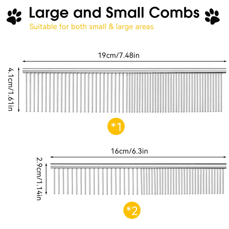 BEVTEE Dog Combs for Grooming Matting, 3 Pack Metal Comb for Pet Cat Greyhound Poodle Doodle, Removing Tangles & Knots, 6.3"/7.4" - PawsPlanet Australia
