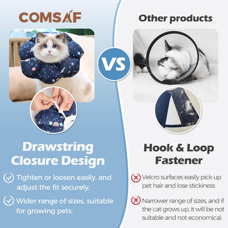 ComSaf Cat Cone Collar Soft, Protective Adjustable Cat Cones to Stop Licking After Surgery, Comfortable Lightweight Elizabethan Collar for Kitten Prevent from Licking Wounds, Not Block Vision Planet S (Neck:5.5-9 in)