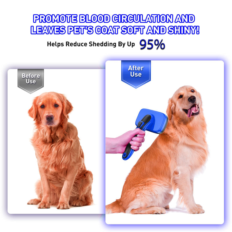 Dogs Cats Self Cleaning Slicker Brush for Shedding & Grooming Any Breed of Pets, Removes Loose, Undercoat, Mats, Tangled Hair for Small Medium Large Animal With Long Short Fur Length, Blue - PawsPlanet Australia
