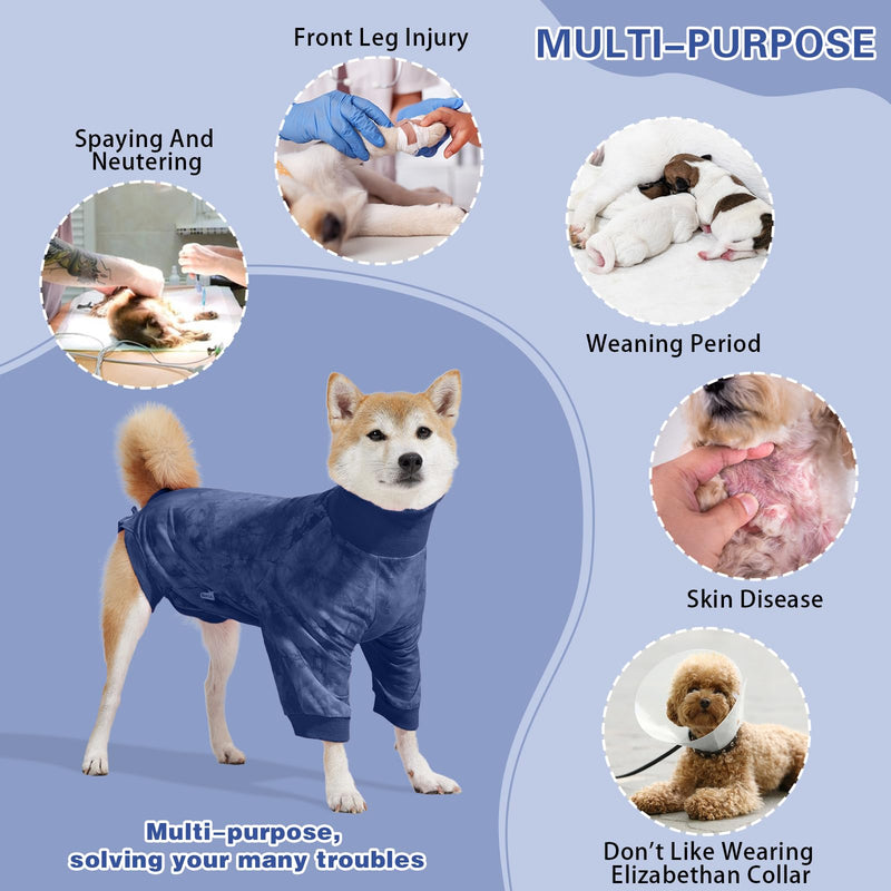 Dog Surgery Recovery Suit, Female Male Front Leg Wound Protector E-Collar Substitute Pajamas Ealstic Pet Dogs Body Suit After Surgery (Blue, S) Male Femal-Blue