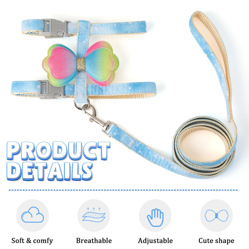 Cat Harness and Leash Set Cats Escape Proof Adjustable Kitten Harness Comfortable Soft Kitten Leash for Large Cats Easy to Wear Outdoor Walking Travel Colorful Bow Wing Gradient Blue (M) M - PawsPlanet Australia