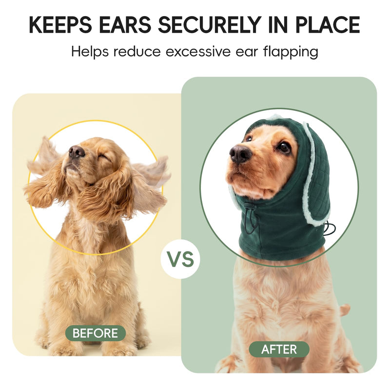 Dog Ear Protector, Soft Ear Wrap for Dogs, Protects Sensitive Ears & Prevents Scratching, Keeps Ears Clean for Long-Eared Dogs, Reduces Noise Slightly, Warm & Comfortable Daily Wear, Green L
