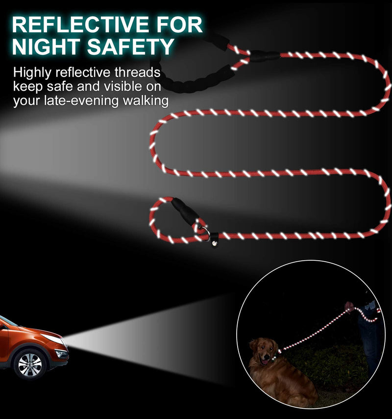 TagME Slip Leads for Dogs, 6 FT Heavy Duty Slip Leash with Padded Handle, Strong Rope No Pull Pet Training Leash for Small Dogs,Red S-5/16"x6'(0-50lbs) Red - PawsPlanet Australia