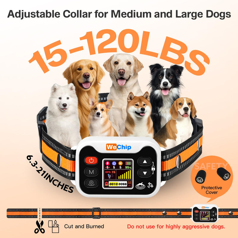 GPS Dog Collar Fence Orange- 3 Modes,GPS Dogs Fence 65-6560FT Wireless Boundary, 122H Rechargeable Battery,Waterproof for Lawns, Farms, Beaches & Walks.