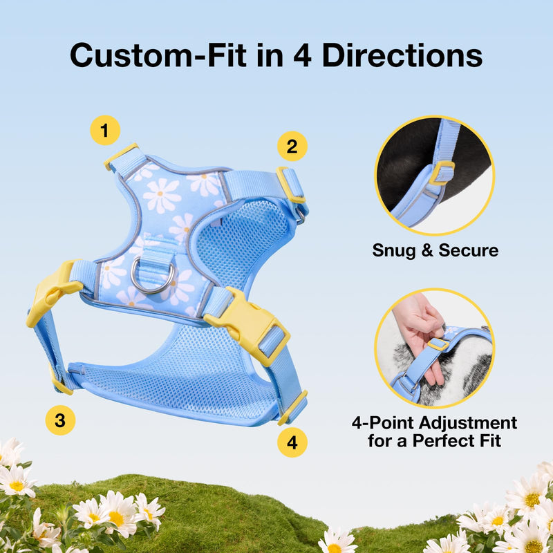 VETRESKA Dog Harness for Small Medium Dogs No Pull, Puppy Harness and Leash Set Adjustable Reflective No Choke Pet Vest Easy Control Harness for Dogs/Cats with Anti-Tangle Dog Leash, Daisy S - PawsPlanet Australia