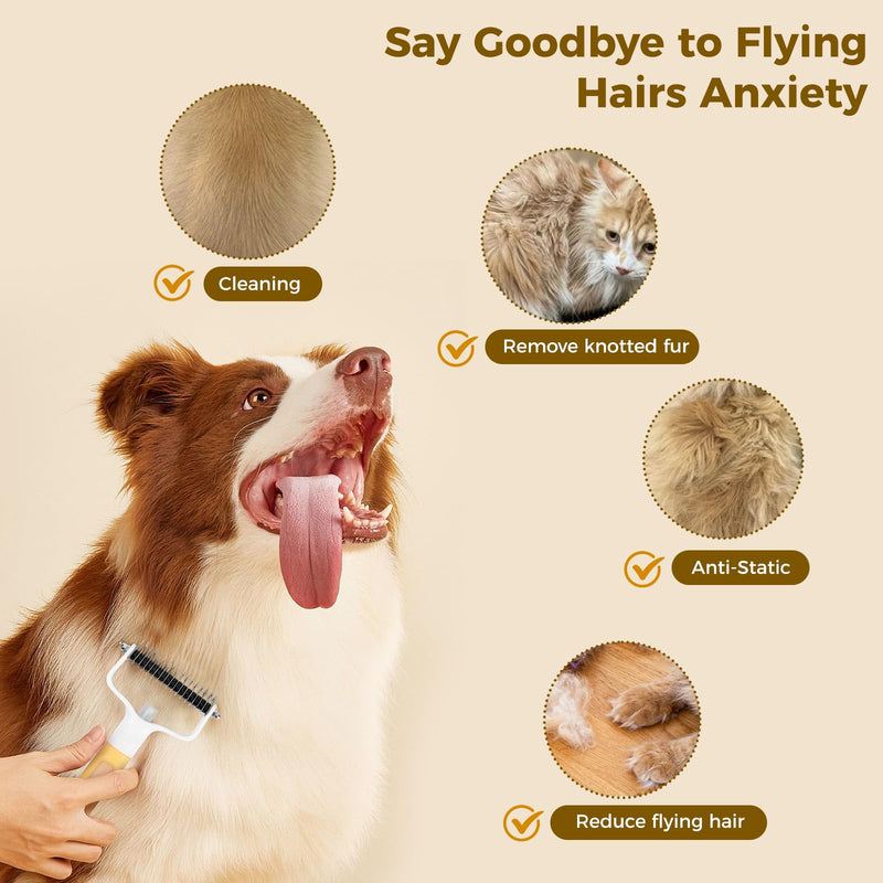 Undercoat Rake for Dogs & Cats, Double-Sided Deshedding Dematting Tool with Spray Bottle, Extra-Wide Dog Brush for Shedding, Reduce Flying Hair, Effectively Remove Tangles, Knots and Mats