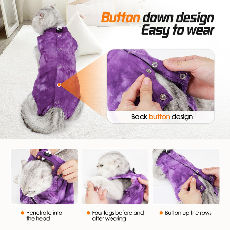 Cat Recovery Suit for Spay Cat Onesie for Cats After Surgery, Breathable Cat Surgery Recovery Suit Female Male Surgical Spay Suit, Kitten Recovery Suit E Collar Alternative Anti Licking Wounds, Large Purple