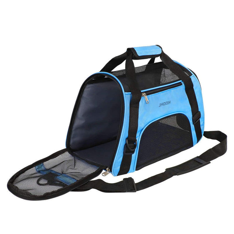 JMOON Soft-Sided Pet Carrier Bag - Airline Approved for Cats and Dogs - Foldable Comfort Travel Carrier 17.5"L x 7.0"W x 11.0"H Blue - PawsPlanet Australia