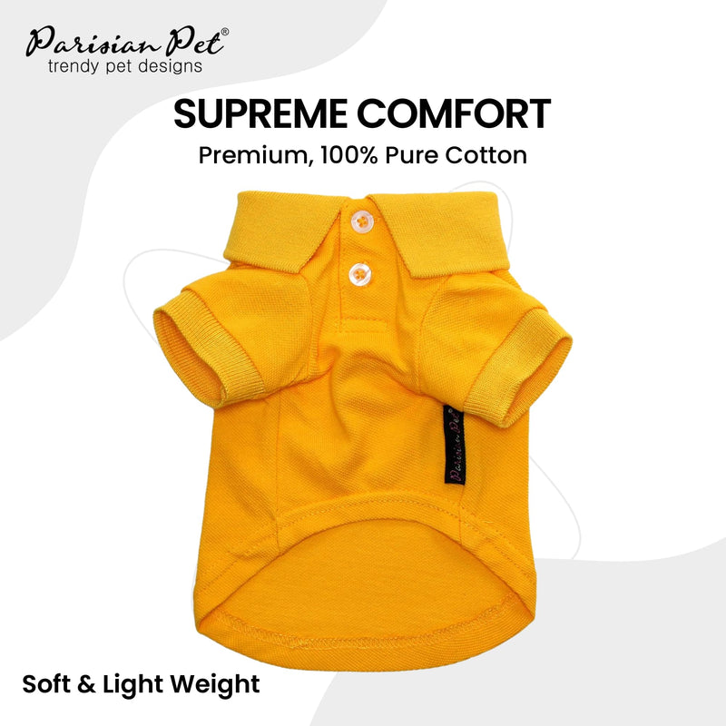 Parisian Pet Dog Polo Shirts - Breathable Cotton Shirt - Solid Yellow, Summer Pullover - Button Up Collar Polo for Large Dogs XL Yellow Polo - PawsPlanet Australia