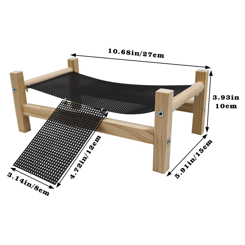 Dnoifne Reptile Hammock Swing Hanging Bed, Wooden Lizard Bed, Reptile Summer Bed for Bearded Dragon Leopard Gecko Lizard Small Black