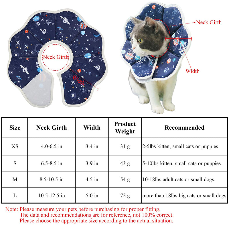 Soft Cat Cone, Adjustable Cat Recovery Collar After Surgery to Prevent Licking Wound, Protective Cat Neck Cone, Comfortable Pet Elizabethan Collar for Cats Kittens and Puppies (Medium) Medium / Planet pattern