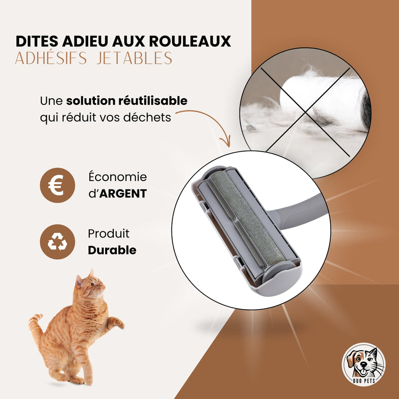 Pet Hair Remover Brush for Cats and Dogs on Sofa, Carpets, Clothes, Car, Brush, Duo Pets, Reusable No Refill, Easy Cleaning + Bonus Balls Washing Machine. white/grey - PawsPlanet Australia