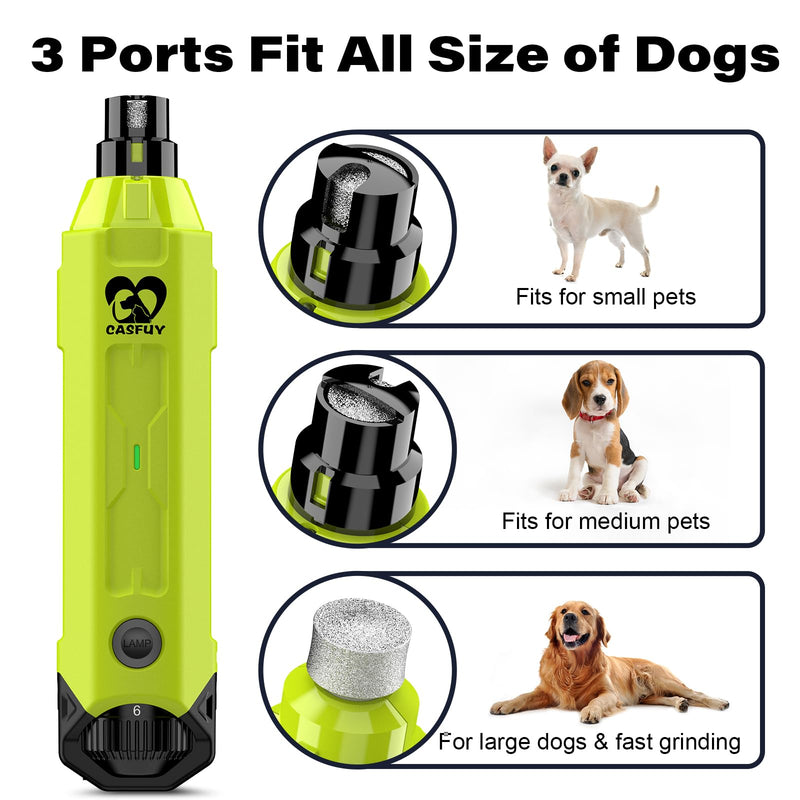 Casfuy 6-Speed Dog Nail Grinder - Newest Enhanced Pet Nail Grinder Super Quiet Rechargeable Electric Dog Nail Trimmer Painless Paws Grooming & Smoothing Tool for Large Medium Small Dogs Green