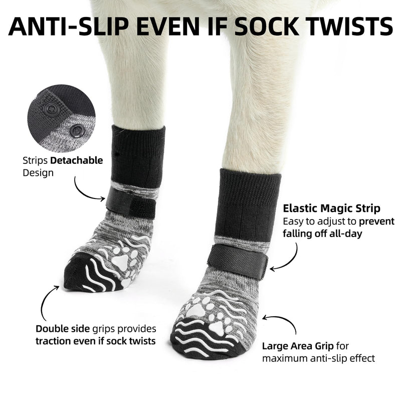 PUPTECK Anti Slip Dog Socks, Shoes with Grippers to Prevent Licking Hardwood Floors Traction, Rubber Boots & Paw Protectors for Small Medium Large Dogs Cold/Hot Pavement, Senior Dogs Booties Grey Medium (2 Pair) Grey&Black - PawsPlanet Australia