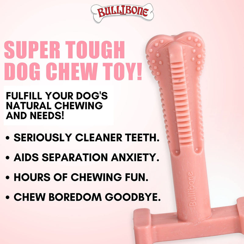 Bullibone SuperBrush: Dog Teeth Cleaning Brushing Toothbrush Stick - Long Lasting Nylon Pink Peppermint Chew Toy for Oral Care and Dental Health Pink Peppermint - 3 Pack Large - PawsPlanet Australia