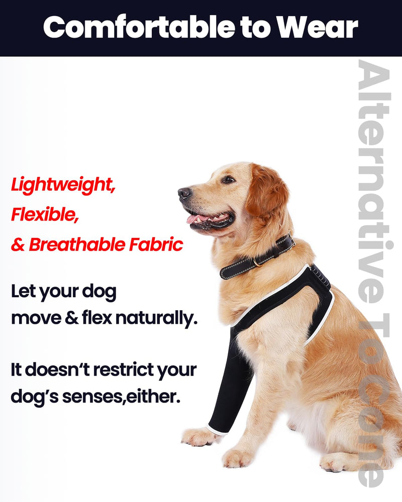 Dog Leg Sleeve, Medical Dog Cone Alternative, Shoulder Protect Sleeve for Dogs with Strechy Adjustable Elastic Band, for Hot Spots, Wounds, Bandages, Prevent Licking Elbow Brace Protector Large