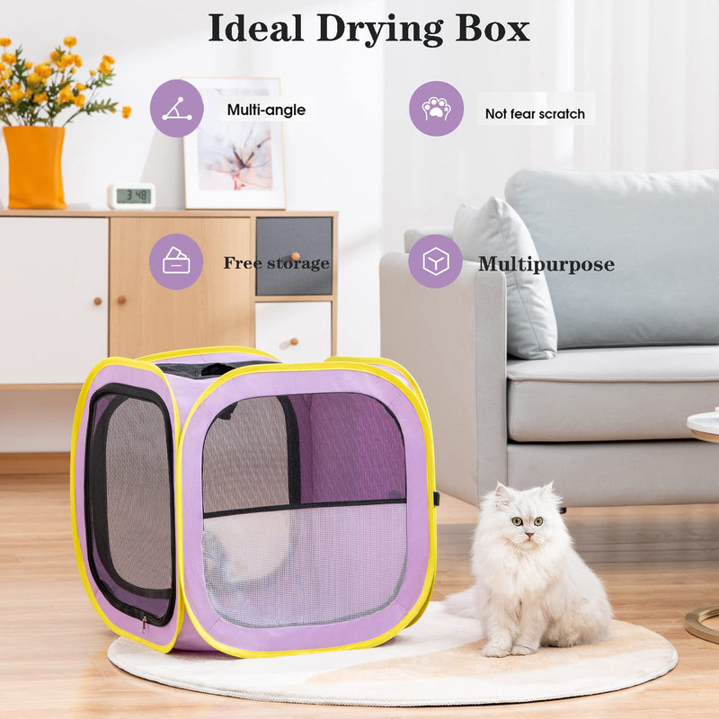 Pet Cat Dog Drying Box,Portable Foldable Cat Drying Room,Drying Crate Cage for Small Medium and Large Dogs (Purple) Purple - PawsPlanet Australia