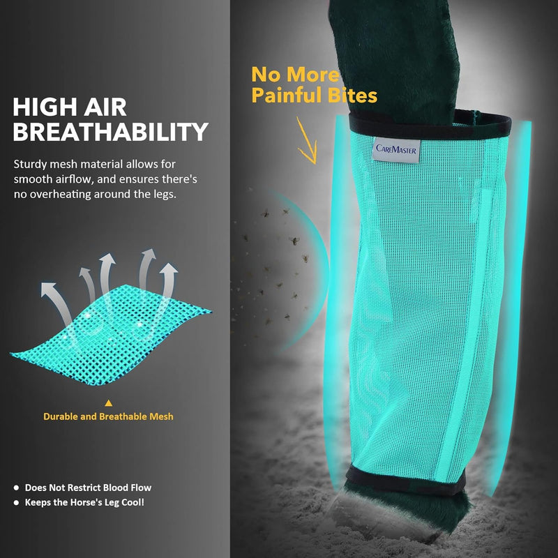 Fine Mesh Fly Boots Loose Fitting & Non-Slip Horse Fly Leggings No More Horsefly Nuisance Greatly Reduce Stomping Breathable with Natural Air Flow (Set of 4) Mint Large - PawsPlanet Australia