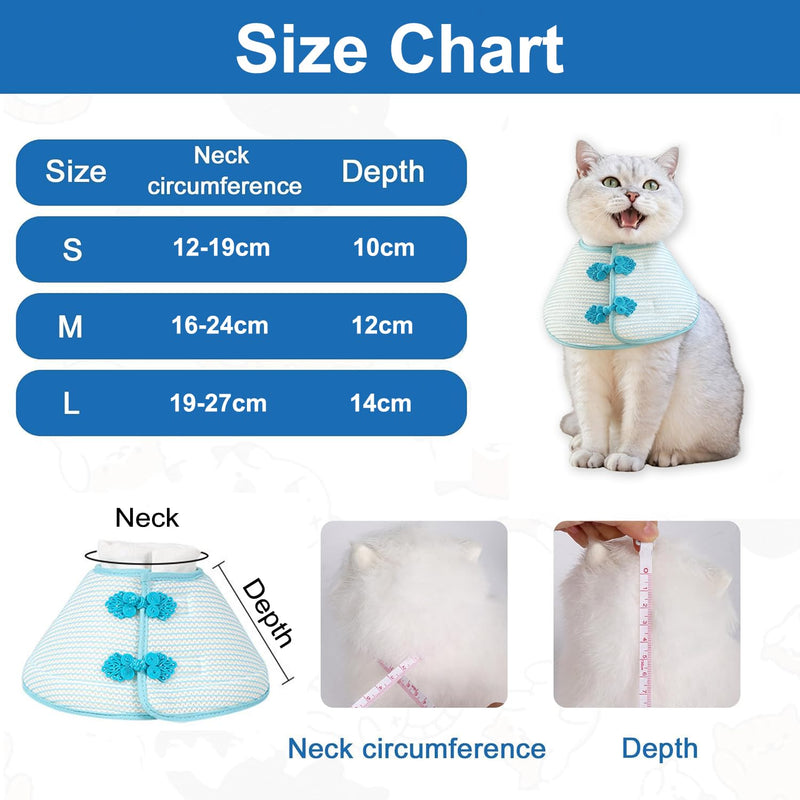 Cat Elizabethan collar, Soft Adjustable Elizabethan collar for cats, Prevents licking of wounds, Cat collar for post-surgery, sterilization & skin care (Blue, M)