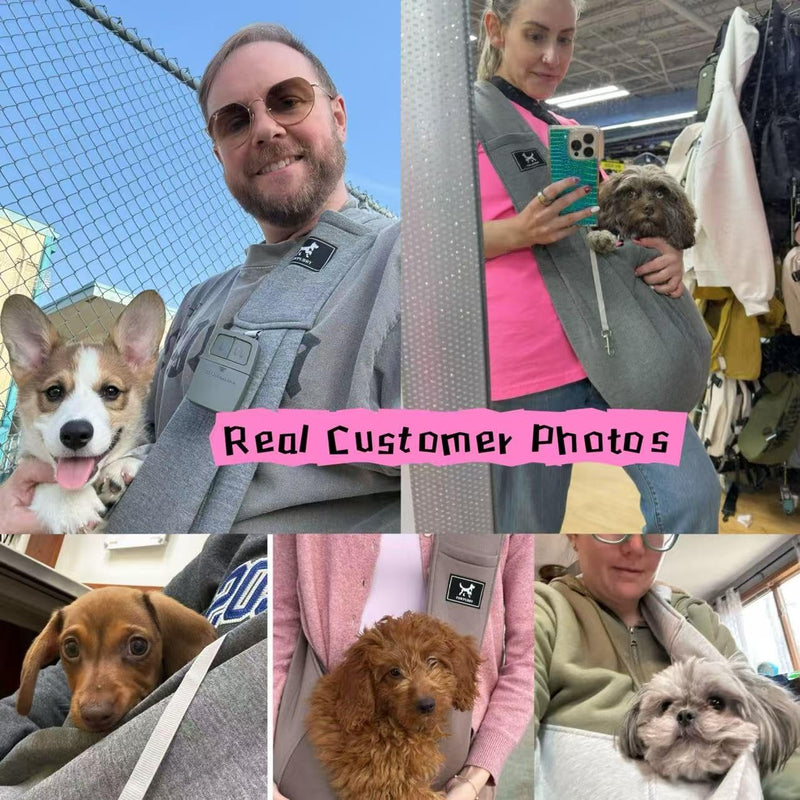 Dog Sling Carrier for Small Dogs Cats up to 15 lbs - Hands Free Puppy Carrier Bag (Plus Size L) - Ergonomic Padded Shoulder Strap & Safety Hook Based on Owner's Bust Length, Caramel L - Buckle & Adjustable Extended Strap - PawsPlanet Australia