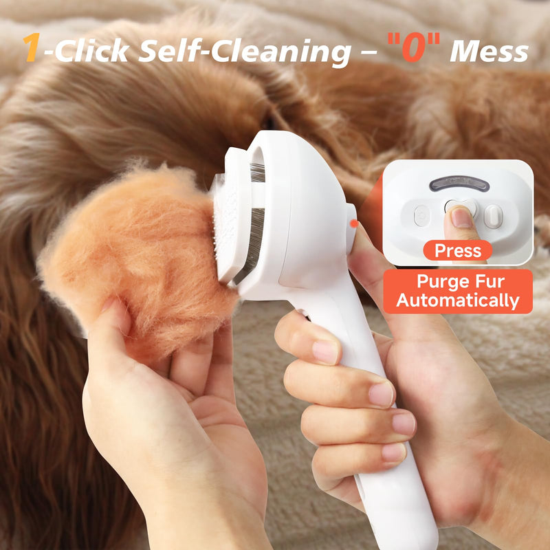 Steam Dog Brush for Shedding & Grooming - Self-Cleaning Deshedding Brush with Spritz Function, Slicker Pet Spray Hair Removal Comb | Defurring Tool for Long and Short Haired Dogs Cats (White) White - PawsPlanet Australia