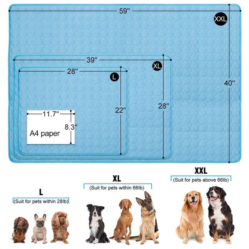 Dog Cooling Mat, Pet Dog Self Cooling Pad, Ice Silk Washable Summer Cool Mat for Cats, Kennels, Crates and Beds (XX-Large 59''×40'', Blue) XX-Large 59''×40'' - PawsPlanet Australia