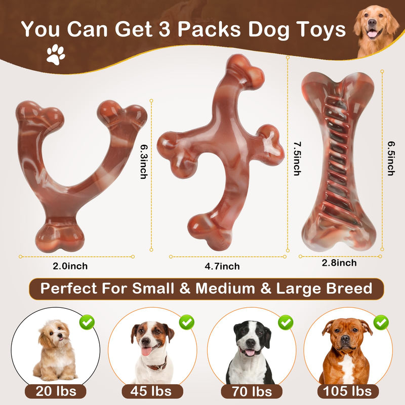 NOUGAT Dog Toys for Aggressive Chewers 3 Pack Indestructible Dog Toy Tough Nylon Bacon Flavor Dog Chew Toys for Large Medium Small Breed Bone