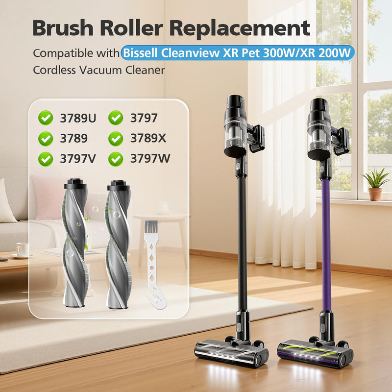 iSingo Replacement Brush Roll Compatible with Bissell Cleanview XR Pet 300W / XR 200W / Powerlifter Turbo Cordless Stick Vacuum, Model# 3797V, 3789U, 3789, 3789X, 3797, 3797W, 2 Pack, Grey Grey Brush - PawsPlanet Australia