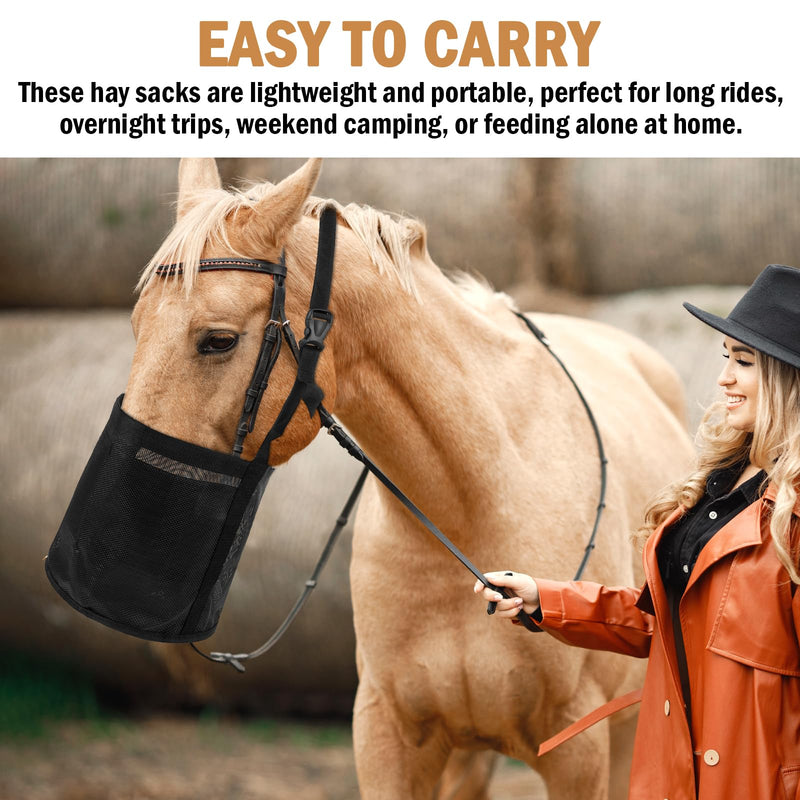 2 Pcs Horse Feed Bag Comfort Breathable Mesh Feed Bucket Heavy Duty Feed Bag with Adjustable Strap and Waterproof Bottom for Horse Feeding Supplies Muzzle Feed Bag, Medium (Black) - PawsPlanet Australia