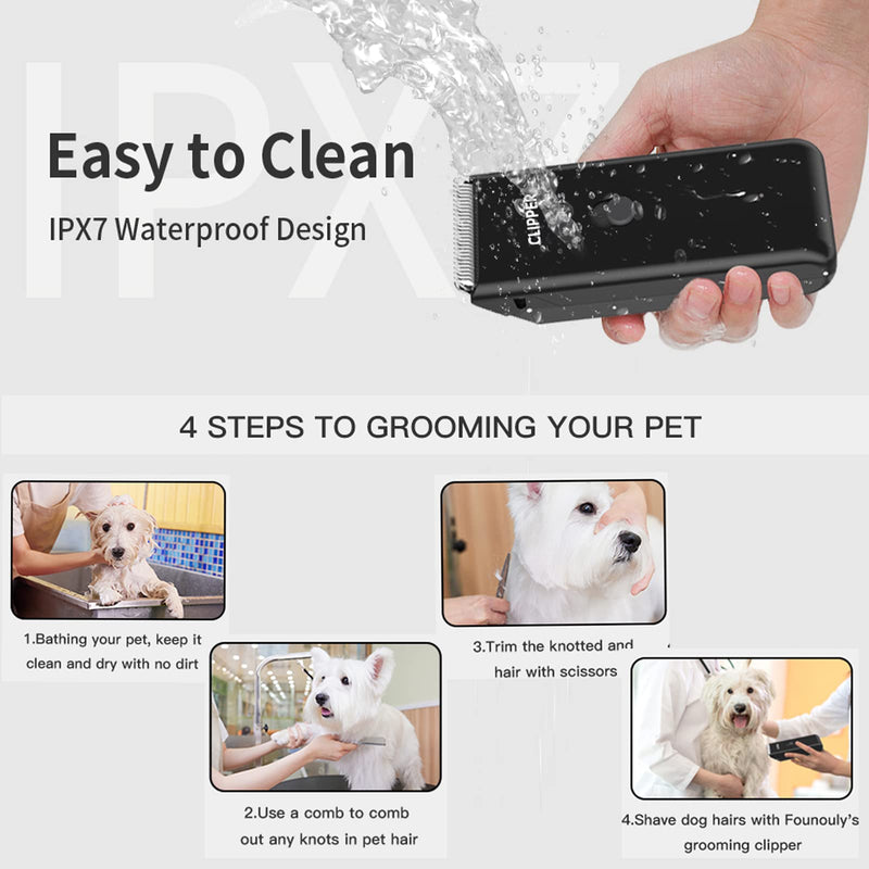 Cat Grooming Clippers Pet Hair Clipper USB Rechargeable Electric Dog Clippers Portable Waterproof Low Noise Cat Shaver Cordless Paw Trimmer for Dog Cat Home(Black) Black Set