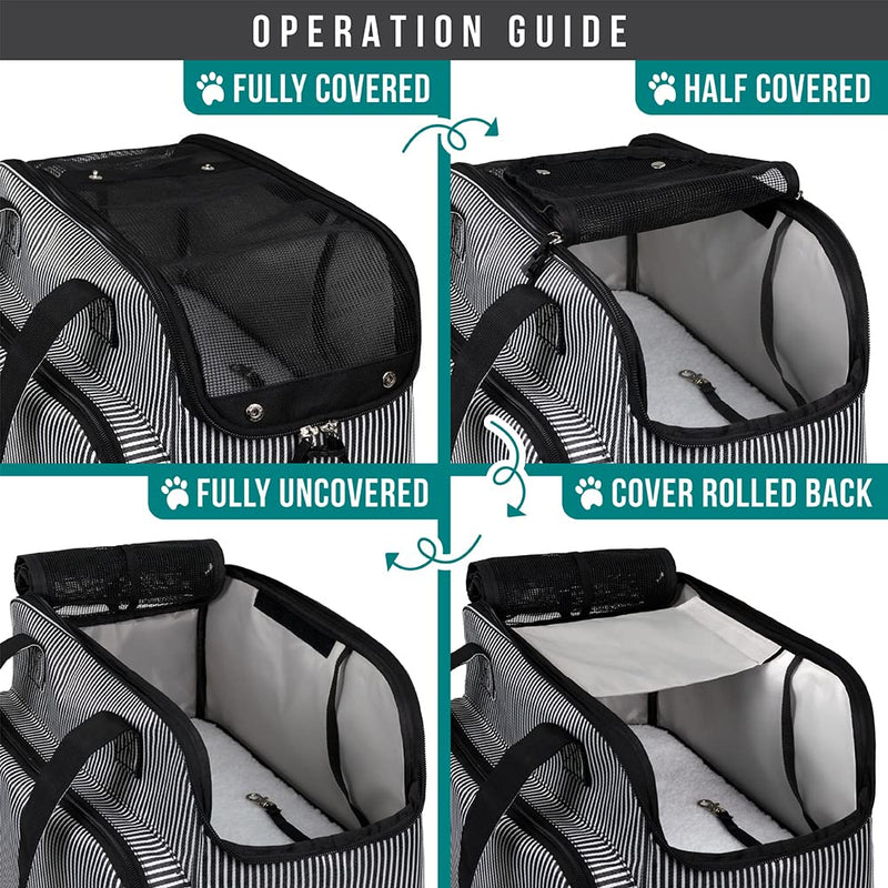 PetAmi Small Dog Purse Carrier, Soft-Sided Pet Carrier Bag with Pockets, Portable Puppy Cat Travel Handbag Tote, Airline Approved Breathable Mesh, Poop Bag Dispenser, Max 18 lbs, Stripe Black - PawsPlanet Australia