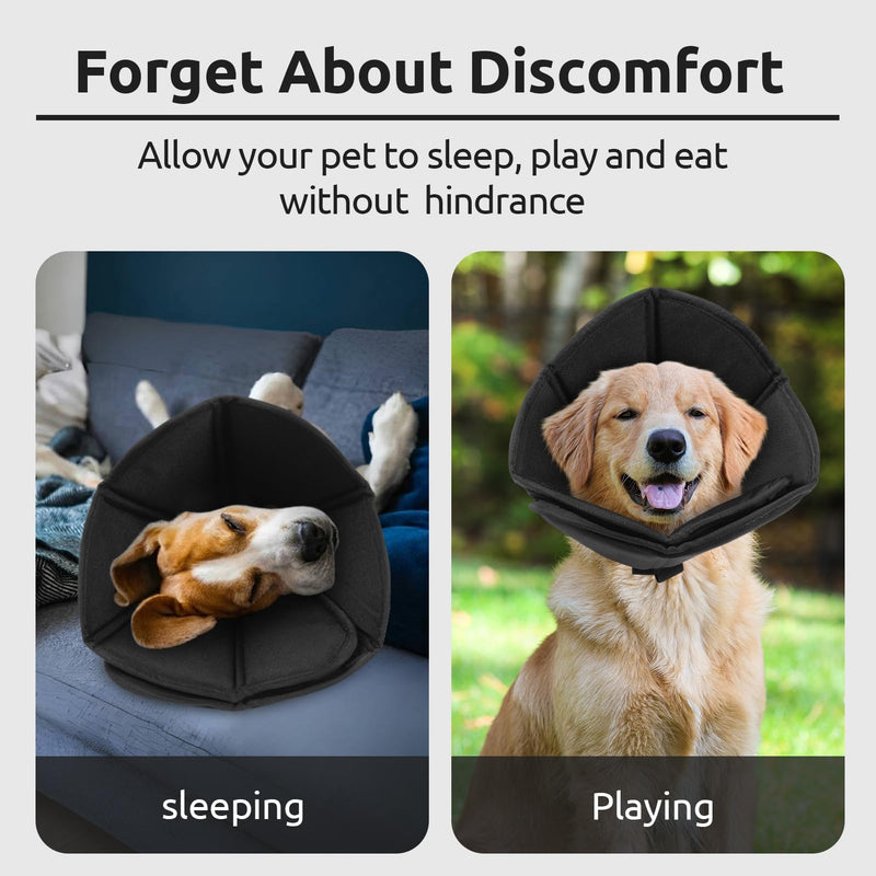 Dog Cone Collar, Dog Cones After Surgery Soft, Buster Collars for Small Medium Large Dogs and Cats,Recovery Collars for Dogs Prevent Licking (Black,XL) XL--Neck:47-59cm Black