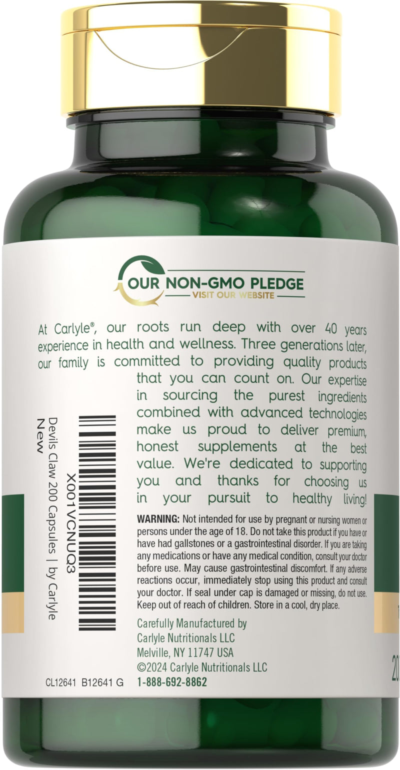 Carlyle Devils Claw | 200 Capsules | Concentrated Root Extract | Devils Claw Herbal Supplement | Non-GMO, Gluten Free Supplement - PawsPlanet Australia