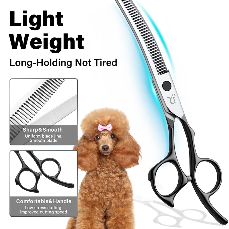 Dog Grooming Scissors,Curved Thinning Scissers and Chunker Shears for Dog Grooming with Safety Round Tips, Sharp and Comfortable 5 in 1 Deg Scissors for Grooming - PawsPlanet Australia
