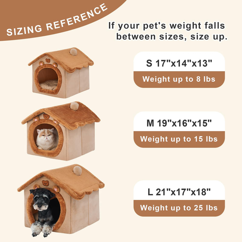 JIUPETY Cute Cat Beds for Indoor Cats, Foldable Cat House with Non-Slip Bottom, S Size Kitten Bed Up to 8 Lbs Kitty, Brown Small Brown Bear - PawsPlanet Australia