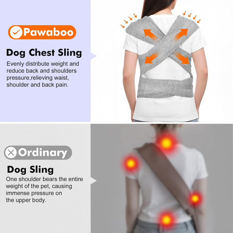 Pawaboo Pet Sling Carrier for Small Dogs and Cats, Hands Free Dog Carriers Sling, Anti-Anxious Soft Cotton Front Facing Cat Carrier Papoose, Puppy Kitten Pouch Reduce Back Neck Pain, Gray - PawsPlanet Australia