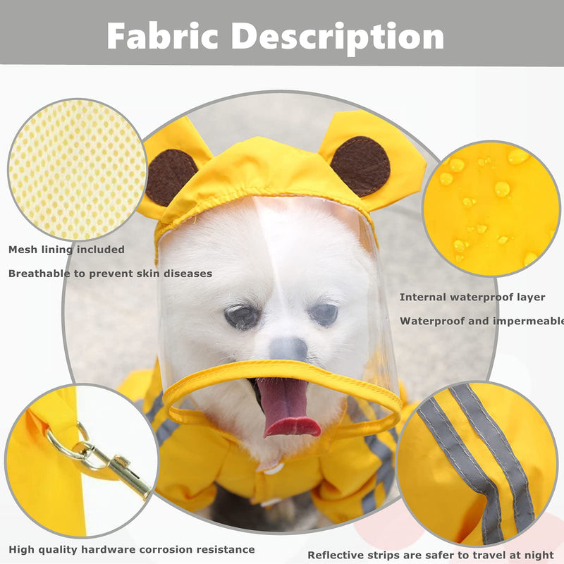 Dog Raincoat,Waterproof Dog Rain Jacket with Safety Reflective Stripe,Hooded Slicker Dachshund Doggy Dog Poncho with Leash for Dogs and Puppies Large Yellow