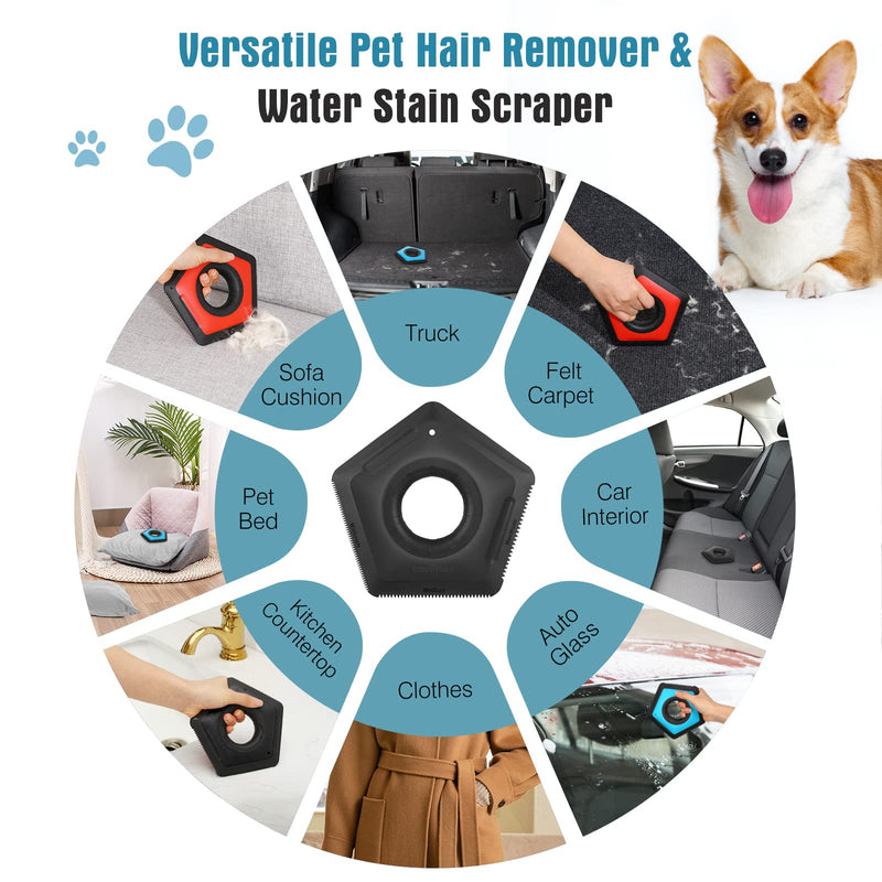 Pet Hair Remover, Dog Cat Hair Detailer for Couch, Dog Hair Detailing Removal for Car Interior, Multifunctional Fur Removal Brush for Carpet, Auto Detailing, Furniture, Lint, Sofa, Black 1 Pack