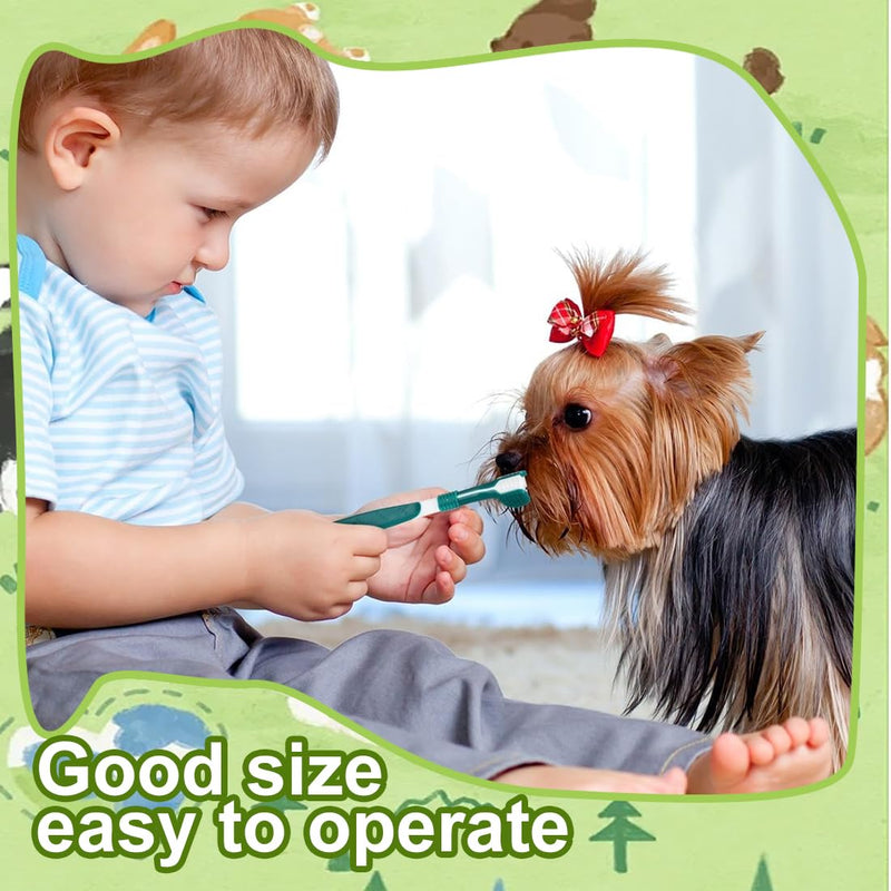 4 Piece Pet Toothbrush Set, Triple Head Dog Toothbrush with 360° Cleaning for Dogs and Cats of All Sizes (Small, Medium, Large Pets)