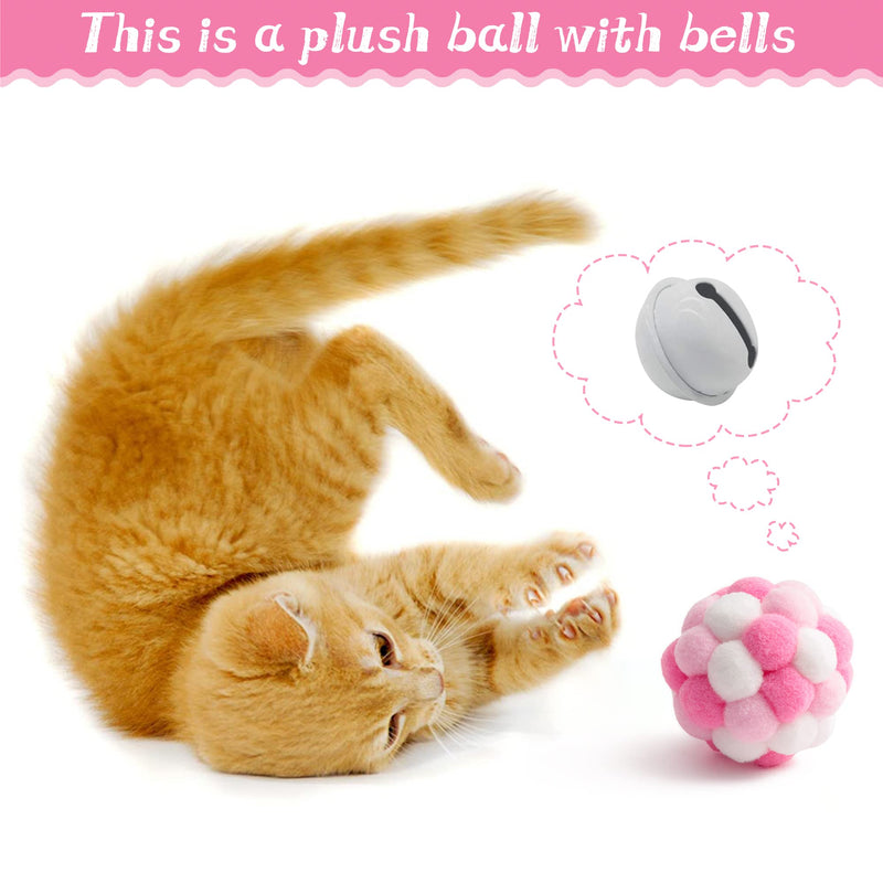 MALLMALL6 10Pcs Cat Toy Set Interactive Cat Toys Pack Including Feather Teaser Wand Cat Springs Mice Crinkle Balls and Pet Bell Balls, Puzzle Toys for Indoor Cats Gift (Pink) Pink - PawsPlanet Australia
