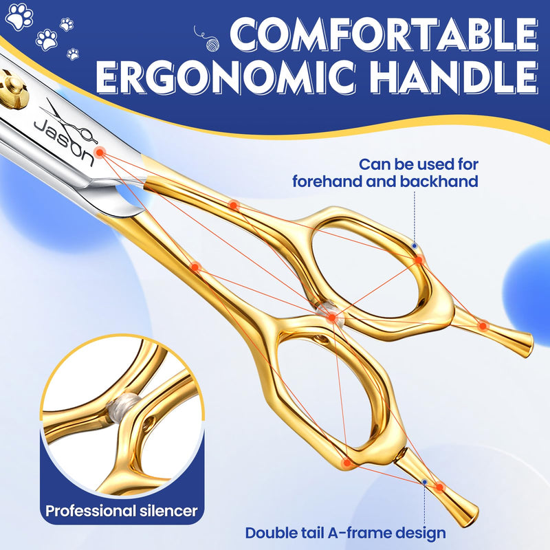JASON Curved Thinner Dog Scissors - Ergonomic Updated Dog Grooming Scissors Sharp Curved Blender Dog Shears 440C Stainless Steel Grooming Shears Professional Pet Shears for Groomer - PawsPlanet Australia