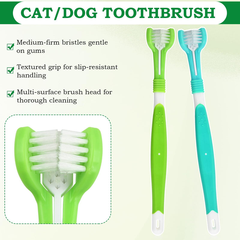 Dog Toothbrush Set, Includes Two Triple-Headed Toothbrushes, Four Finger Toothbrushes, and Two Double-Headed Toothbrush, Suitable for Dogs, Cats, and Other Pets