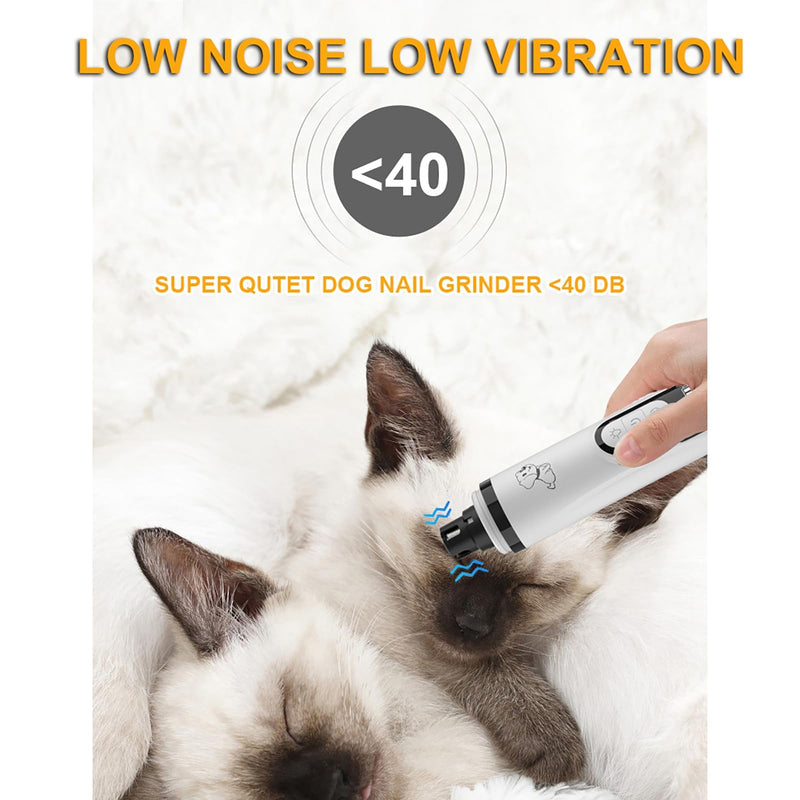 Silent Groom Pro for Dogs, 3 Speed Dog Nail Grinders, Silent Groom Pro Dog Nails with Led Lights, Rechargeable USB Charging Pet Nail Grinder, with Replacement Grinding Heads for Dogs, Cat White-A